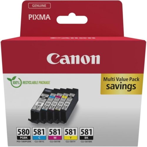 Pack 5 cartuchos Canon PGI-580BK + CLI-581 BK/C/M/Y original